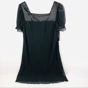 Sunhee Petite Black Babydoll Dress Pleated Satin